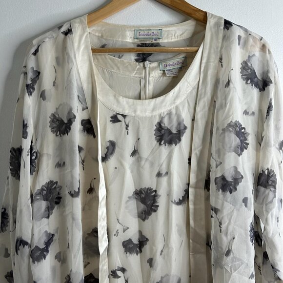 Anthropologie Isabella Bird 2 Piece Dress Set 10 Ivory Floral Silk Maxi Jacket - Picture 2 of 14